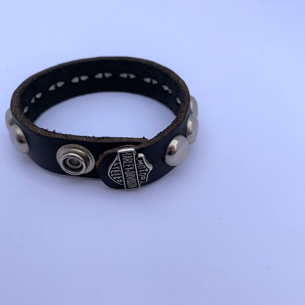 Harley Davidson Leather Silver Studded Bracelet